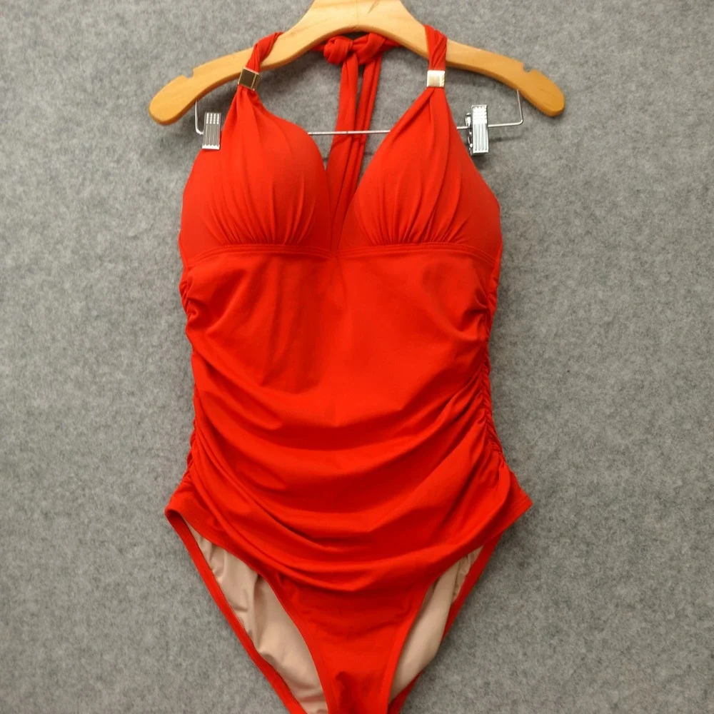Victorias Secret Womens One Piece Swimsuit L Red Beach Pool Glam Resort Halter